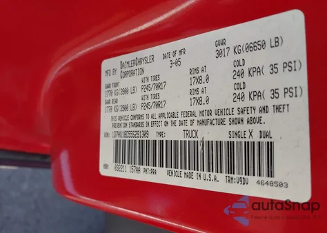 2005 Dodge Ram 1500 Slt/Laramie из США, поврежденный, VIN 1D7HU18D55S291309